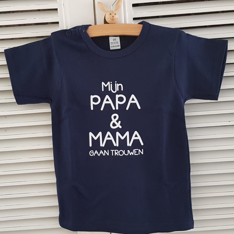 Shirtje met tekst bedrukken Mijn papa en mama gaan trouwen