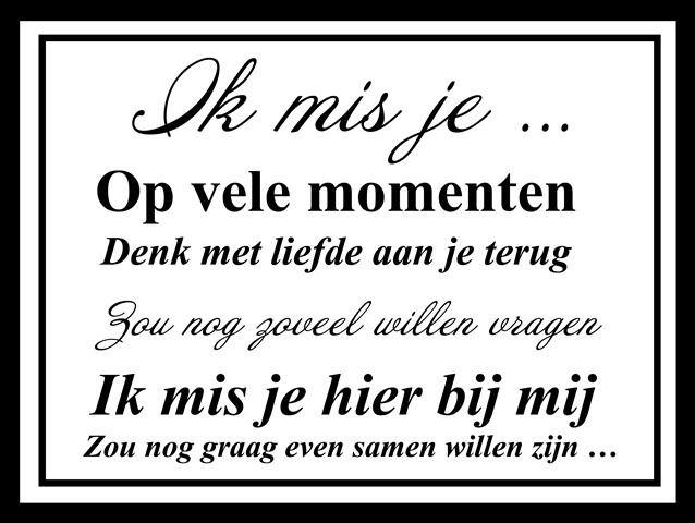 tekst poster ik mis je...