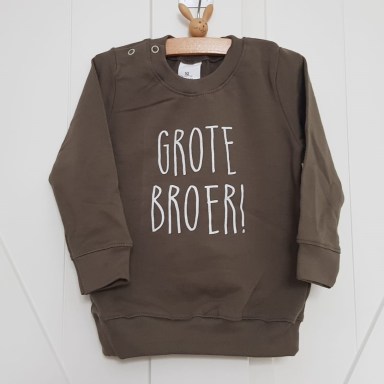Groene sweater / Trui met witte tekst: Grote broer