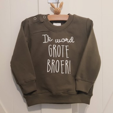 Groene, sweater, Trui, witte, tekst, Ik. word. grote, broer